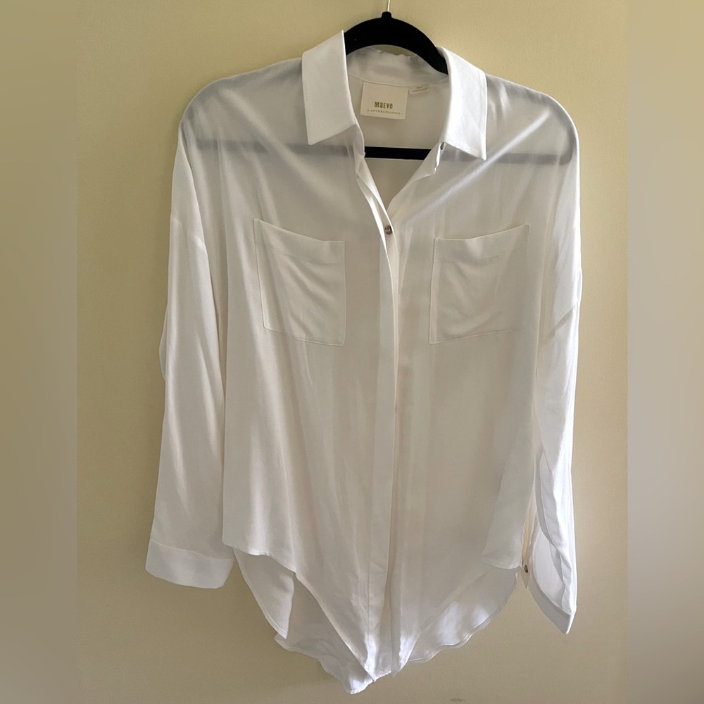White Maeve Anthropologie Button Down Tie-Front Shirt